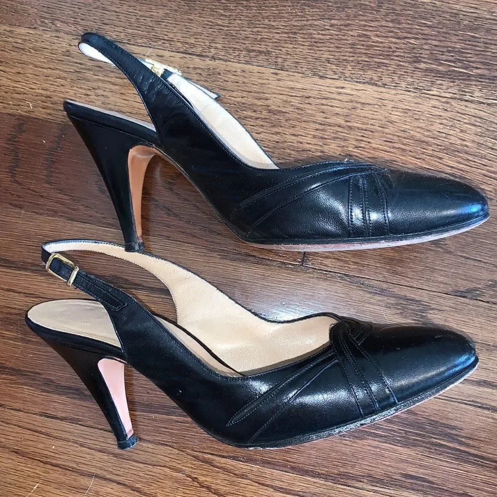 Vtg 70s‎ Saks Fifth Avenue black leather heels